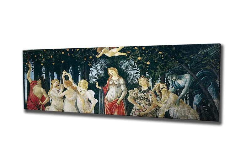 Canvastaulu - Mytologinen kohtaus naishahmoilla hedelmätarhassa, Vihreä / Ihonväri / Punainen