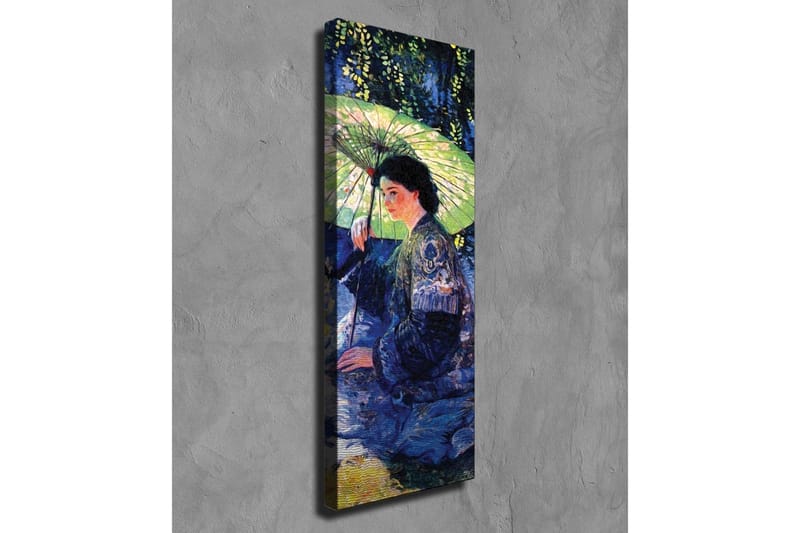 Canvastaulu - Nainen aurinkovarjon kanssa vehreässä ympäristössä - Tummansininen / Vihreä / Musta - Sisustustuotteet - Taulu & taide - Canvas-taulu