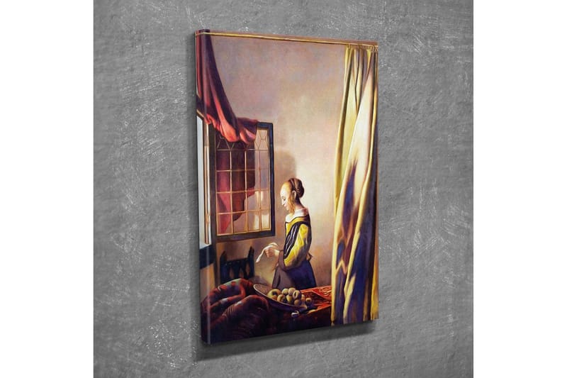 Canvastaulu - Nainen ikkunassa kutsuvassa huoneessa - Keltainen / Kastanjanruskea / Beige - Sisustustuotteet - Taulu & taide - Canvas-taulu