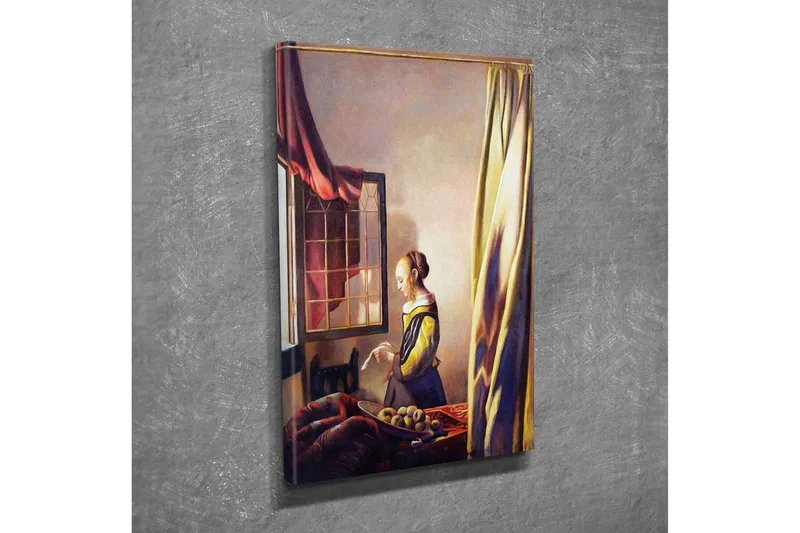 Canvastaulu - Nainen ikkunassa kutsuvassa huoneessa - Keltainen / Kastanjanruskea / Beige - Sisustustuotteet - Taulu & taide - Canvas-taulu