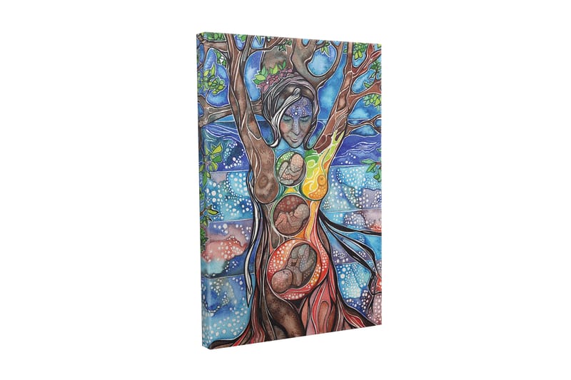 Canvastaulu - Naishahmo yhdistää ihmisen ja luonnon puun juurien ja oksien kautta - Vihreä / Sininen / Ruskea - Sisustustuotteet - Taulu & taide - Canvas-taulu