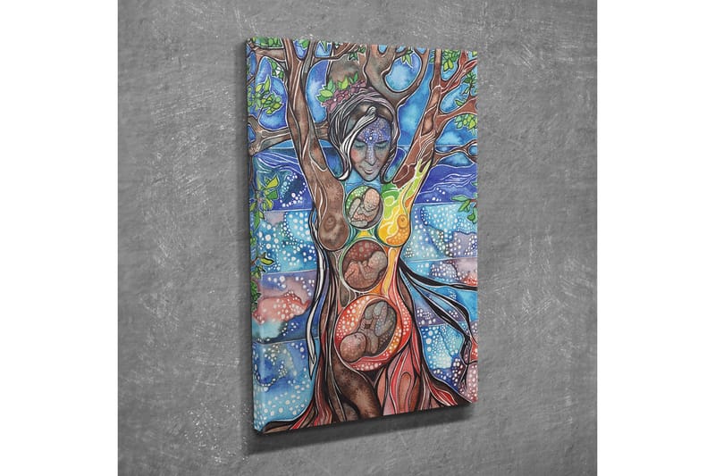 Canvastaulu - Naishahmo yhdistää ihmisen ja luonnon puun juurien ja oksien kautta - Vihreä / Sininen / Ruskea - Sisustustuotteet - Taulu & taide - Canvas-taulu