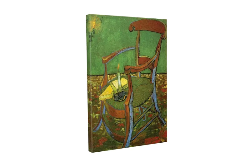 Canvastaulu - Seisomatuoli, kynttilänjalka sytytettynä ja keltainen pöytäliina, Vihreä / Ruskea / Keltainen