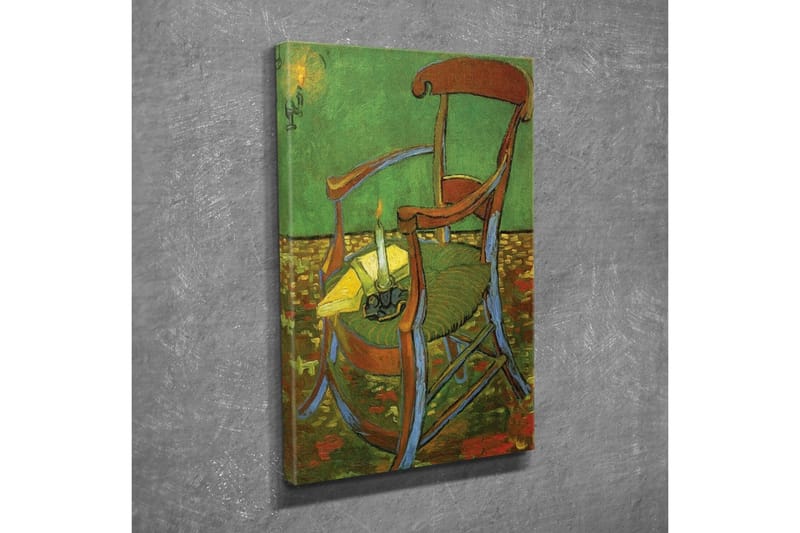 Canvastaulu - Seisomatuoli, kynttilänjalka sytytettynä ja keltainen pöytäliina - Vihreä / Ruskea / Keltainen - Sisustustuotteet - Taulu & taide - Canvas-taulu