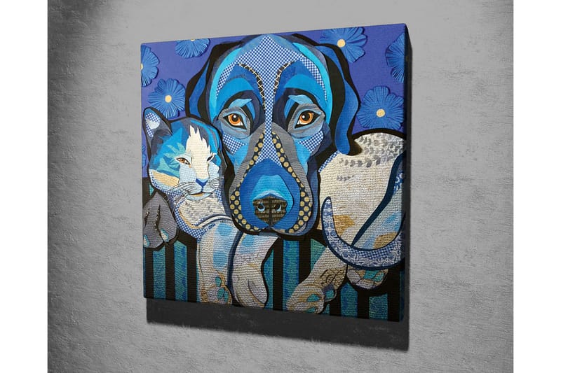 Canvastaulu - Sininen koira ja kissa leikkisässä sommitelmassa - Sininen / Valkoinen / Musta - Sisustustuotteet - Taulu & taide - Canvas-taulu