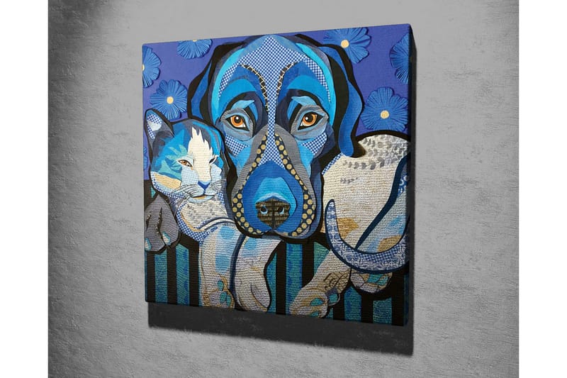 Canvastaulu - Sininen koira ja kissa leikkisässä sommitelmassa - Sininen / Valkoinen / Musta - Sisustustuotteet - Taulu & taide - Canvas-taulu