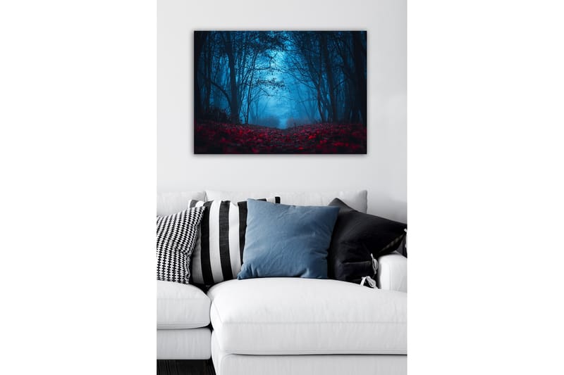 Canvastaulu - Sumuinen metsä punertavilla lehdillä salaperäisessä tunnelmassa - Tummansininen / Punainen - Sisustustuotteet - Taulu & taide - Canvas-taulu