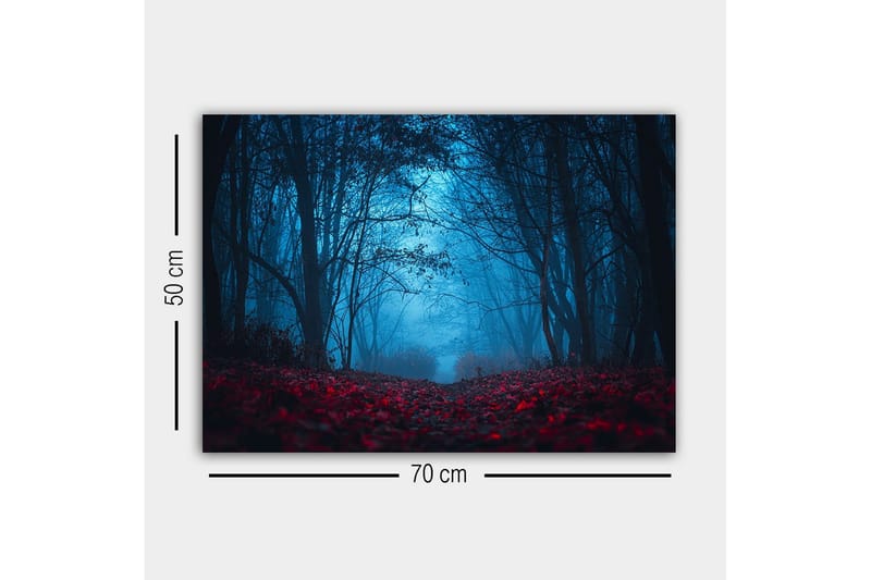 Canvastaulu - Sumuinen metsä punertavilla lehdillä salaperäisessä tunnelmassa - Tummansininen / Punainen - Sisustustuotteet - Taulu & taide - Canvas-taulu