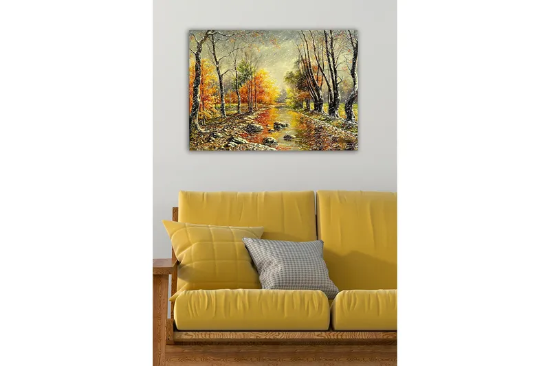 Canvastaulu - Syysmaisema värikkäillä puilla ja peilimäisellä joella - Oranssi / Vihreä / Ruskea - Sisustustuotteet - Taulu & taide - Canvas-taulu