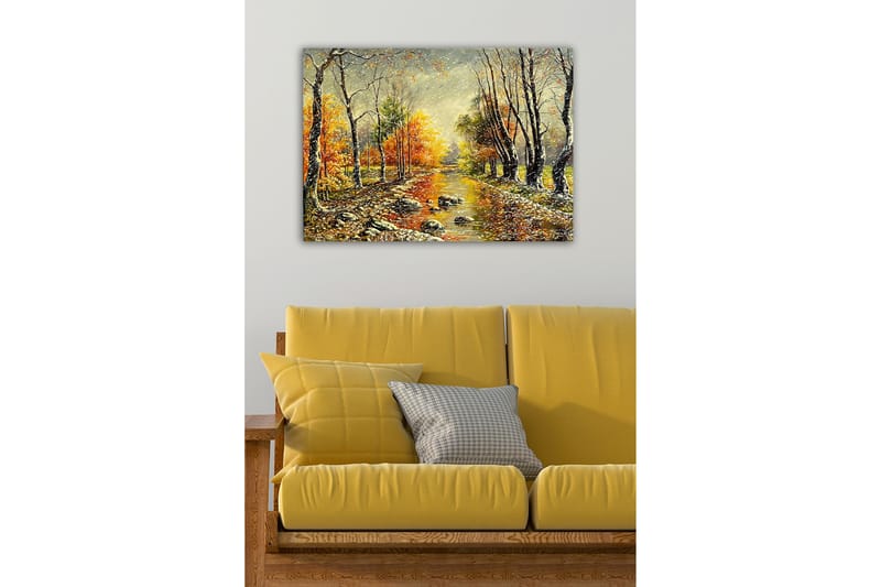 Canvastaulu - Syysmaisema värikkäillä puilla ja peilimäisellä joella - Oranssi / Vihreä / Ruskea - Sisustustuotteet - Taulu & taide - Canvas-taulu