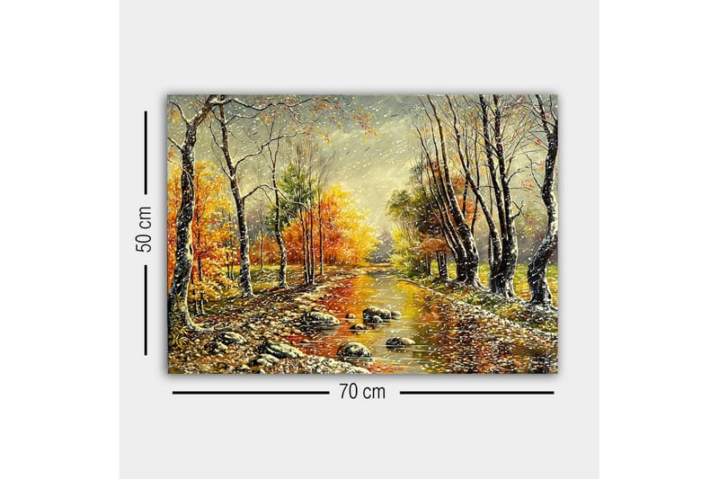 Canvastaulu - Syysmaisema värikkäillä puilla ja peilimäisellä joella - Oranssi / Vihreä / Ruskea - Sisustustuotteet - Taulu & taide - Canvas-taulu