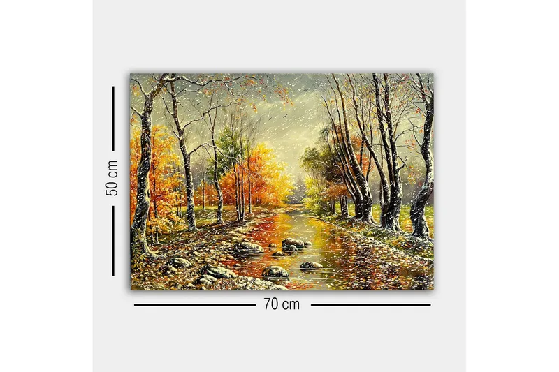 Canvastaulu - Syysmaisema värikkäillä puilla ja peilimäisellä joella - Oranssi / Vihreä / Ruskea - Sisustustuotteet - Taulu & taide - Canvas-taulu