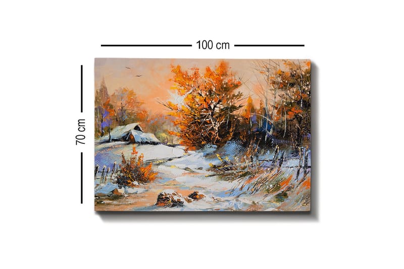 Canvastaulu - Syysmaisema yksinäisellä talolla ja värikkäillä puilla - Oranssi / Valkoinen / Sininen - Sisustustuotteet - Taulu & taide - Canvas-taulu