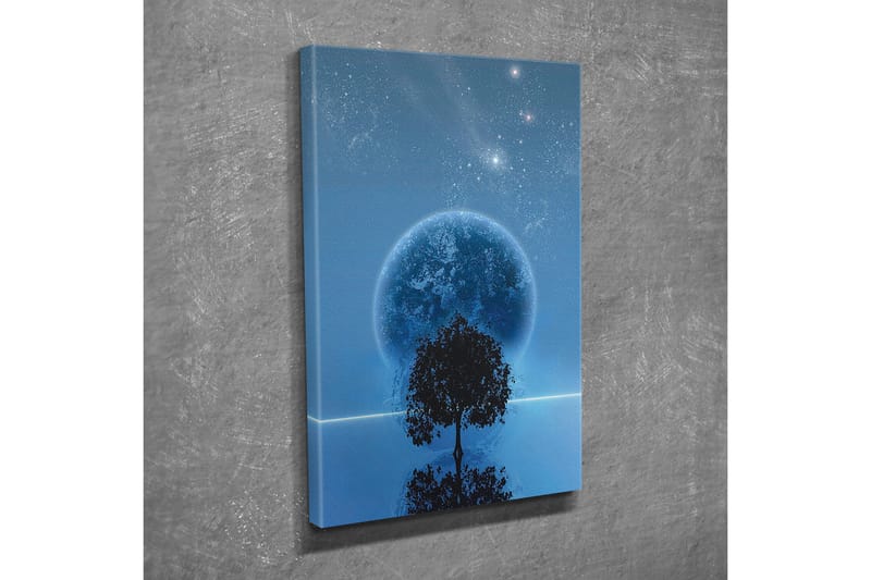 Canvastaulu - Tähtikirkas yö, iso kuu ja puun siluetti horisontissa - Tummansininen / Musta / Vaaleansininen - Sisustustuotteet - Taulu & taide - Canvas-taulu