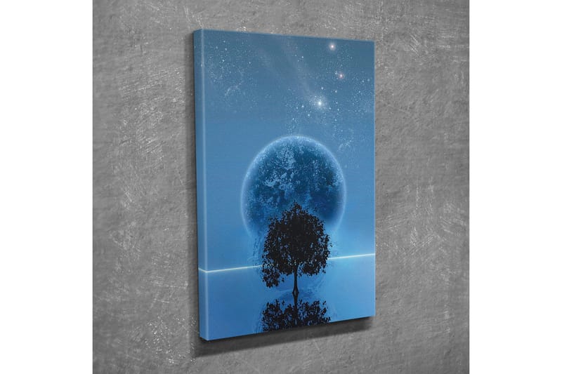 Canvastaulu - Tähtikirkas yö, iso kuu ja puun siluetti horisontissa - Tummansininen / Musta / Vaaleansininen - Sisustustuotteet - Taulu & taide - Canvas-taulu