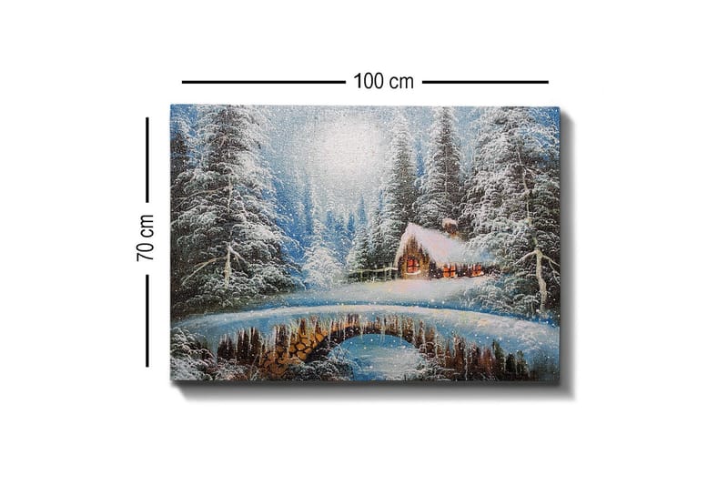Canvastaulu - Talvimaisema mökillä ja lumipeitteisillä puilla - Sininen / Valkoinen / Ruskea - Sisustustuotteet - Taulu & taide - Canvas-taulu
