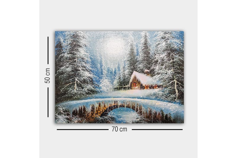 Canvastaulu - Talvimaisema mökillä ja lumipeitteisillä puilla - Valkoinen / Sininen / Ruskea - Sisustustuotteet - Taulu & taide - Canvas-taulu