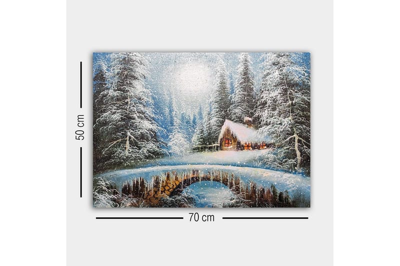 Canvastaulu - Talvimaisema mökillä ja lumipeitteisillä puilla - Valkoinen / Sininen / Ruskea - Sisustustuotteet - Taulu & taide - Canvas-taulu