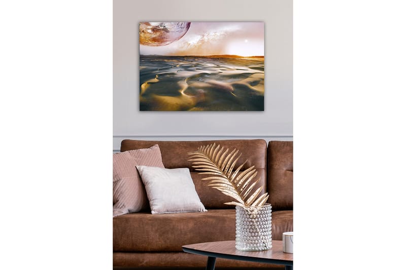 Canvastaulu - Upea aavikkomaisema planeetan taustalla - Kulta / Harmaa / Oranssi - Sisustustuotteet - Taulu & taide - Canvas-taulu