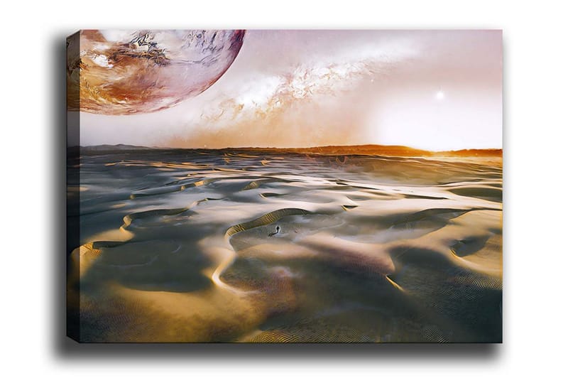 Canvastaulu - Upea aavikkomaisema planeetan taustalla, Kulta / Ruskea / Oranssi