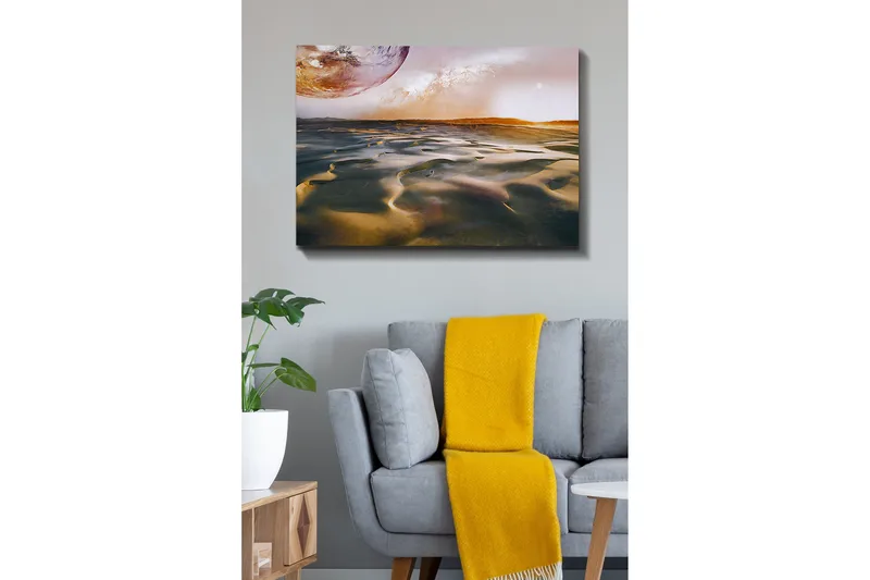 Canvastaulu - Upea aavikkomaisema planeetan taustalla - Kulta / Ruskea / Oranssi - Sisustustuotteet - Taulu & taide - Canvas-taulu