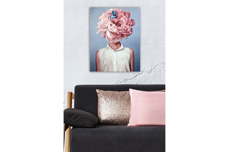 Canvastaulu - Upea kukka korvaa naisen pään - Vaaleanpunainen / Sininen / Valkoinen - Sisustustuotteet - Taulu & taide - Canvas-taulu