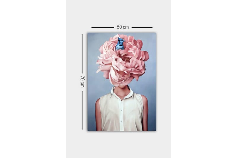 Canvastaulu - Upea kukka korvaa naisen pään - Vaaleanpunainen / Sininen / Valkoinen - Sisustustuotteet - Taulu & taide - Canvas-taulu
