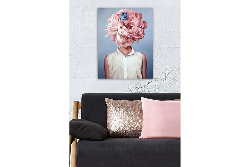 Canvastaulu - Upea kukka korvaa naisen pään - Vaaleanpunainen / Sininen / Valkoinen - Sisustustuotteet - Taulu & taide - Canvas-taulu