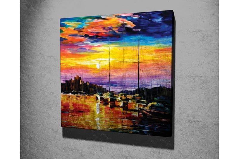 Canvastaulu - Värikäs auringonlasku sataman ja purjeveneiden yllä - Oranssi / Violetti / Sininen - Sisustustuotteet - Taulu & taide - Canvas-taulu