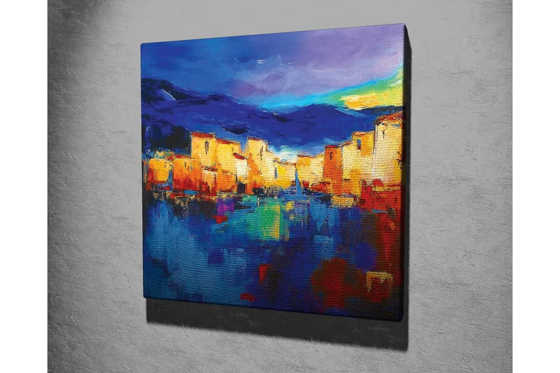 Canvastaulu - Värikäs kaupunkikuva veden äärellä heijastuksilla - Sininen / Oranssi / Keltainen - Sisustustuotteet - Taulu & taide - Canvas-taulu