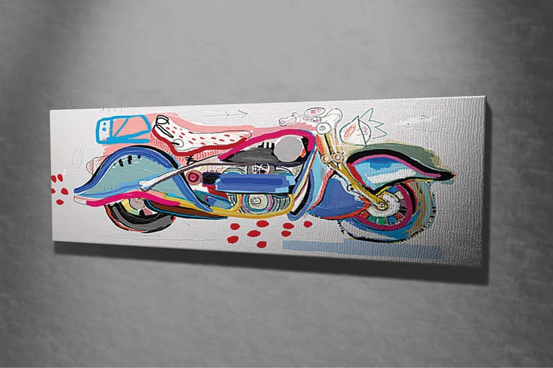 Canvastaulu - Värikäs moottoripyörä leikkisässä tyylissä - Sininen / Vaaleanpunainen / Punainen - Sisustustuotteet - Taulu & taide - Canvas-taulu