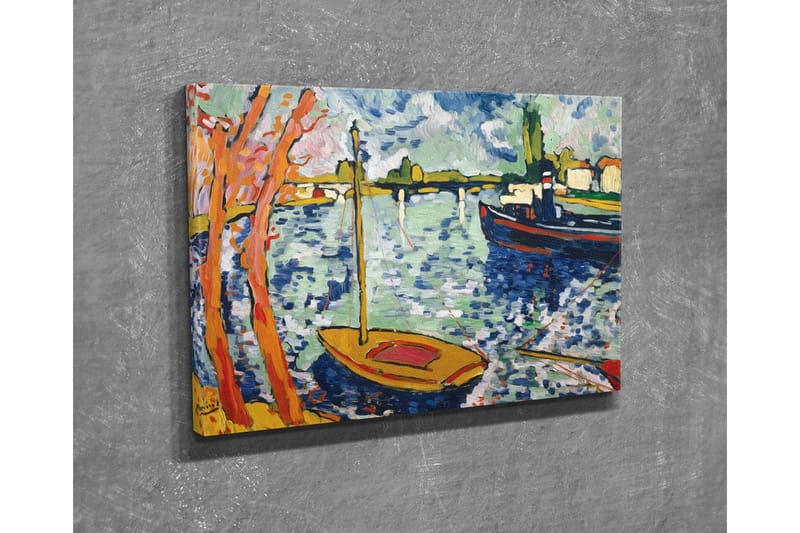 Canvastaulu - Värikäs satama purjeveneillä ja puilla etualalla - Sininen / Oranssi / Vihreä - Sisustustuotteet - Taulu & taide - Canvas-taulu