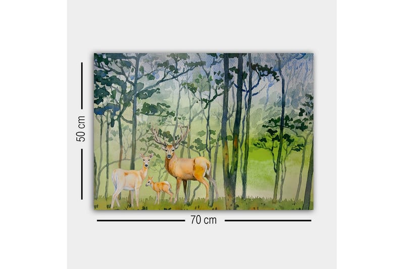 Canvastaulu - Villieläinperhe metsäympäristössä peurojen ja pienen lapsen kanssa - Vihreä / Ruskea / Beige - Sisustustuotteet - Taulu & taide - Canvas-taulu
