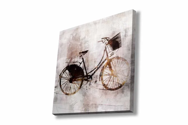 Canvastaulu - Vintage-polkupyörä korilla, Musta / Ruskea / Beige