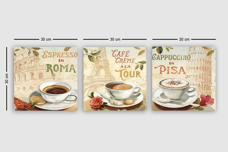 Canvastaulu VP Italy 3-pak Monivärinen - 30x30 cm - Sisustustuotteet - Taulu & taide - Canvas-taulu