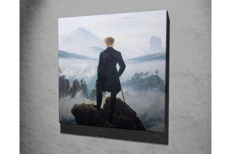 Canvastaulu - Yksinäinen mies kalliolla katselee sumuista maisemaa - Tummanvihreä / Harmaa / Sininen - Sisustustuotteet - Taulu & taide - Canvas-taulu