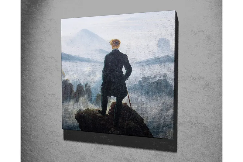 Canvastaulu - Yksinäinen mies kalliolla katselee sumuista maisemaa - Tummanvihreä / Harmaa / Sininen - Sisustustuotteet - Taulu & taide - Canvas-taulu