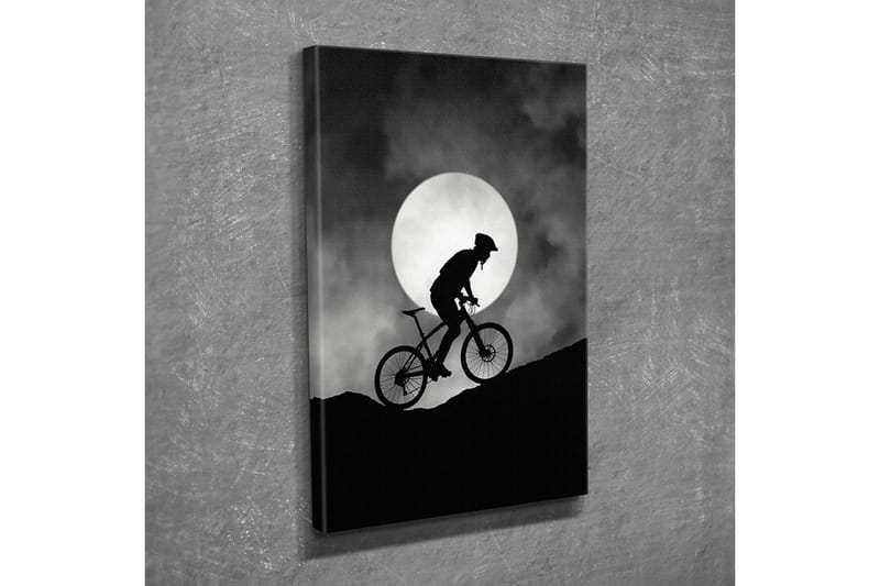 Canvastaulu - Pyöräilijä kiipeää mäkeä suuren kuun alla - Musta / Harmaa - Sisustustuotteet - Taulu & taide - Canvas-taulu