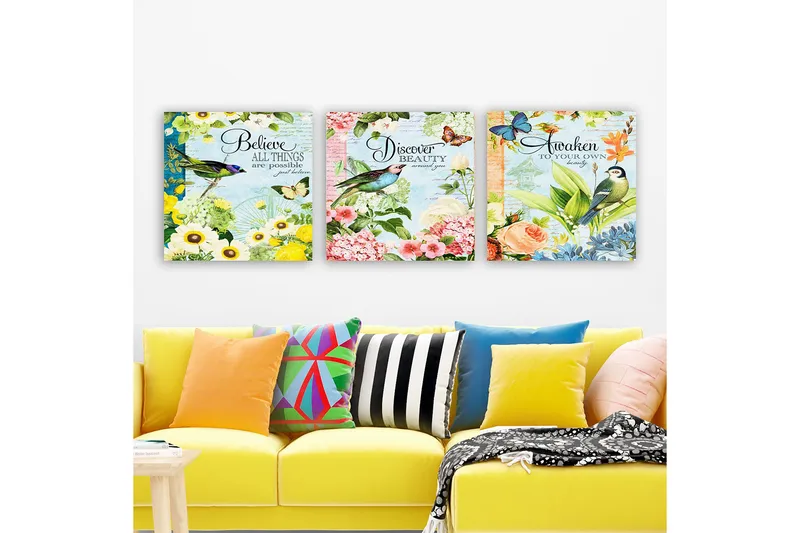 Koristeellinen Canvastaulu 3-os 30x30 cm, Monivärinen