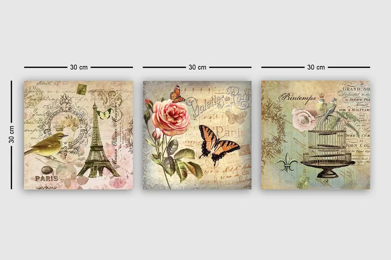 Koristeellinen Canvastaulu 3-os 30x30 cm - Monivärinen - Sisustustuotteet - Taulu & taide - Canvas-taulu