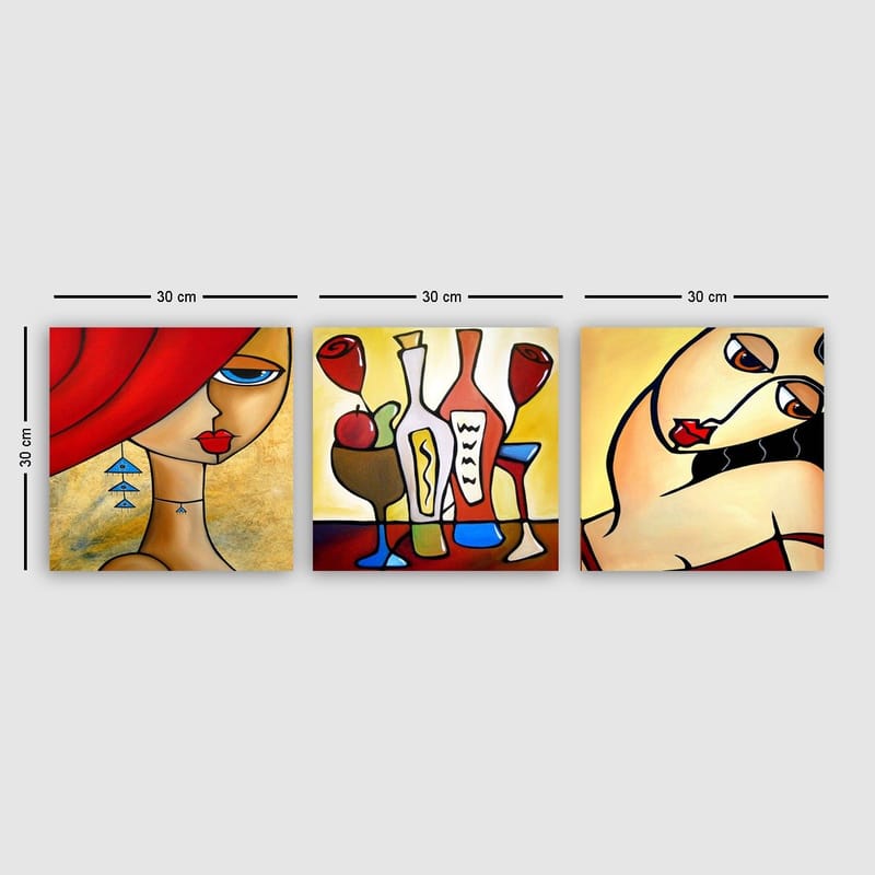 Koristeellinen Canvastaulu 3-os 30x30 cm, Monivärinen