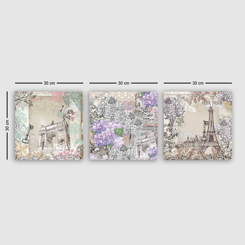 Koristeellinen Canvastaulu 3-os 30x30 cm - Monivärinen - Sisustustuotteet - Taulu & taide - Canvas-taulu