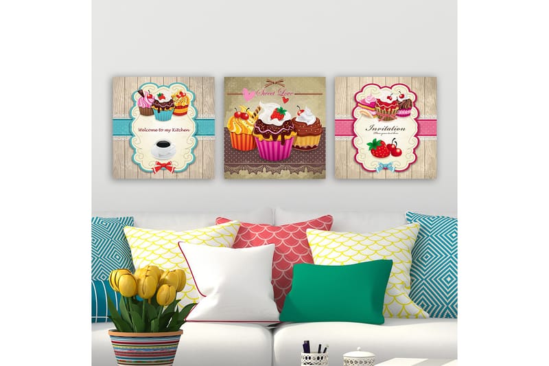 Koristeellinen Canvastaulu 3-os 30x30 cm - Monivärinen - Sisustustuotteet - Taulu & taide - Canvas-taulu