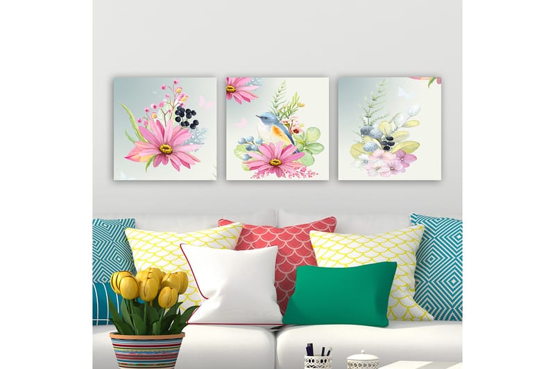 Koristeellinen Canvastaulu 3-os 30x30 cm - Monivärinen - Sisustustuotteet - Taulu & taide - Canvas-taulu
