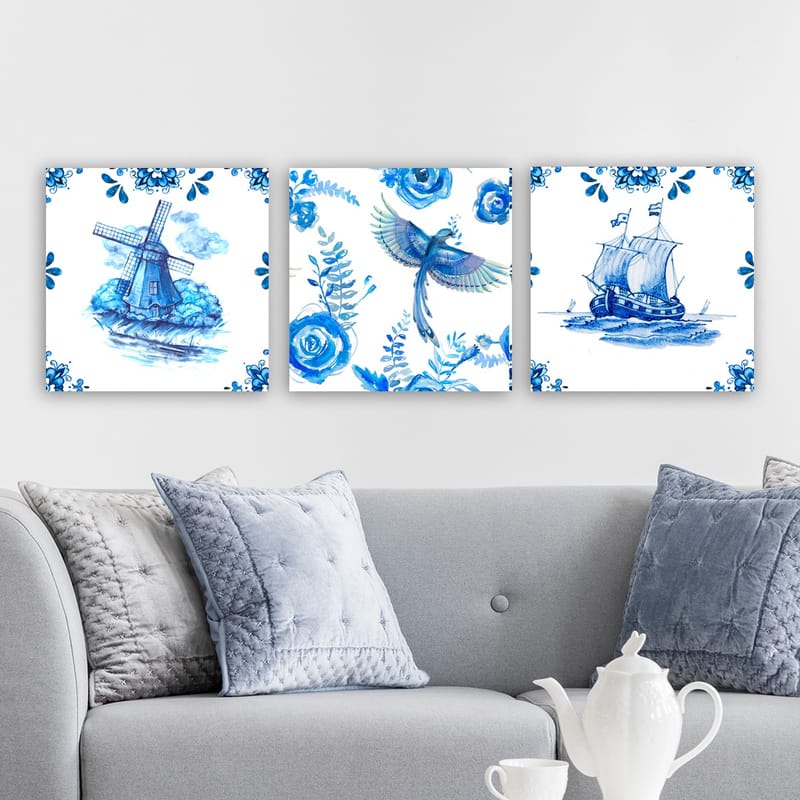 Koristeellinen Canvastaulu 3-os 30x30 cm - Monivärinen - Sisustustuotteet - Taulu & taide - Canvas-taulu