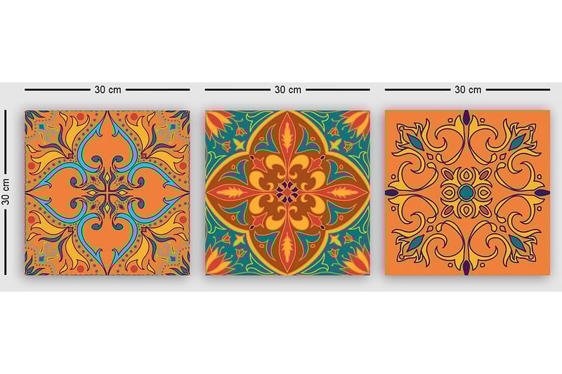 Koristeellinen Canvastaulu 3-os 30x30 cm - Monivärinen - Sisustustuotteet - Taulu & taide - Canvas-taulu