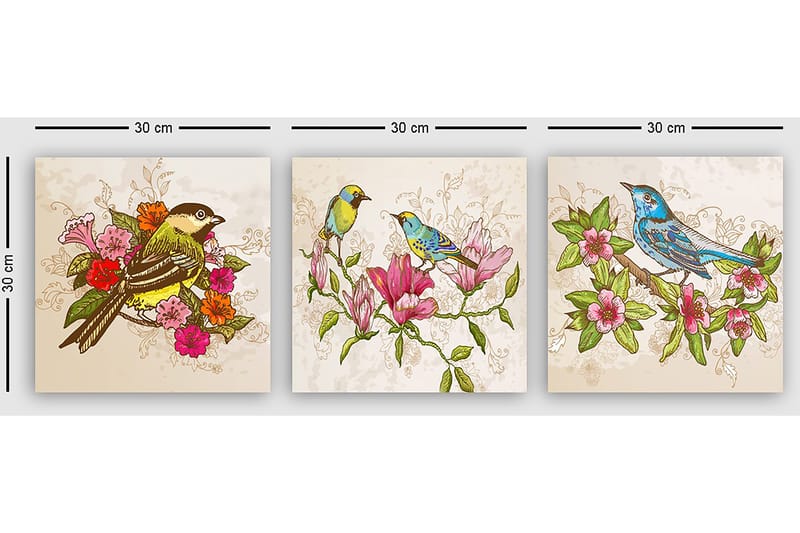 Koristeellinen Canvastaulu 3-os 30x30 cm - Monivärinen - Sisustustuotteet - Taulu & taide - Canvas-taulu