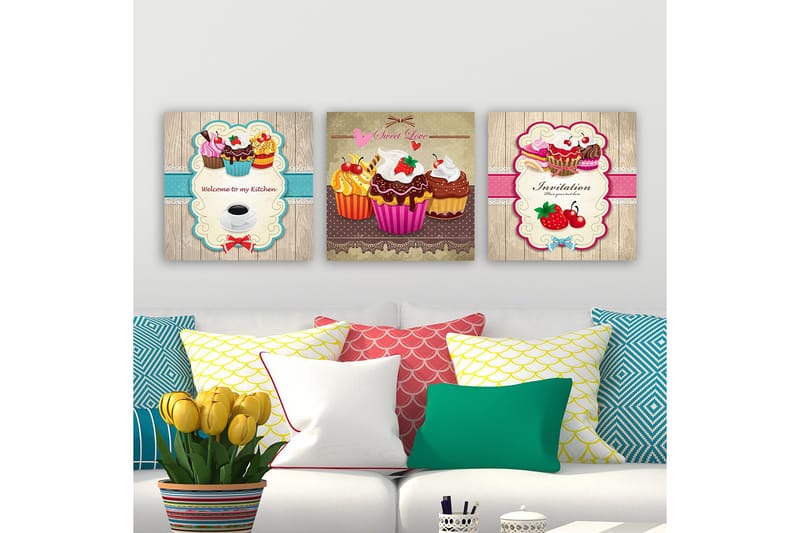 Koristeellinen Canvastaulu 3-os 30x30 cm, Monivärinen