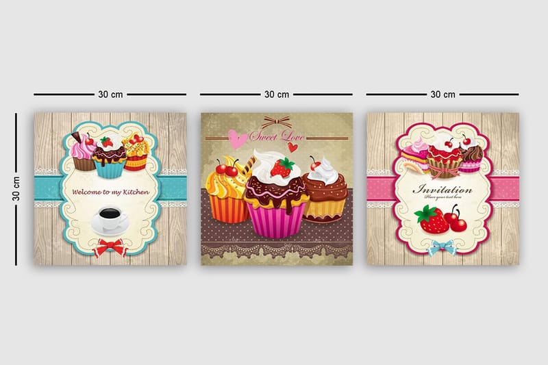 Koristeellinen Canvastaulu 3-os 30x30 cm - Monivärinen - Sisustustuotteet - Taulu & taide - Canvas-taulu