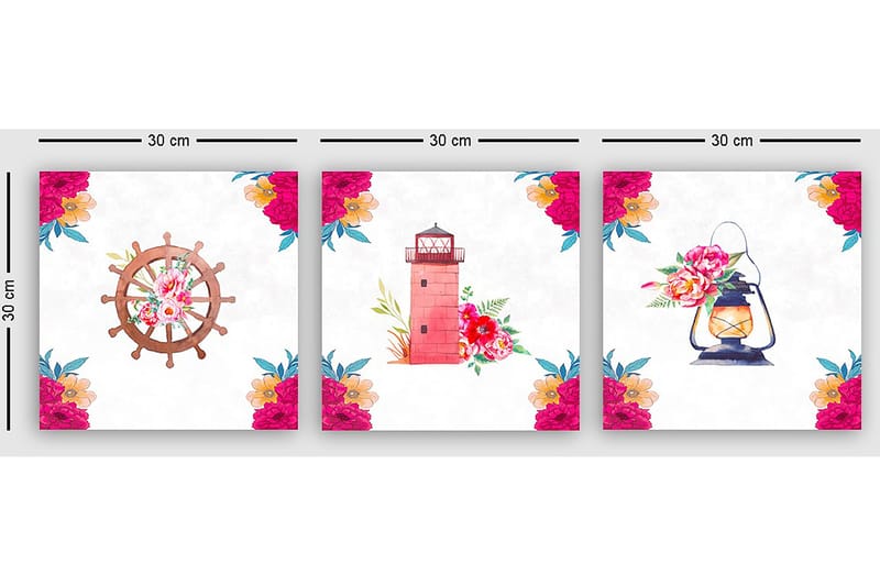 Koristeellinen Canvastaulu 3-os 30x30 cm - Monivärinen - Sisustustuotteet - Taulu & taide - Canvas-taulu